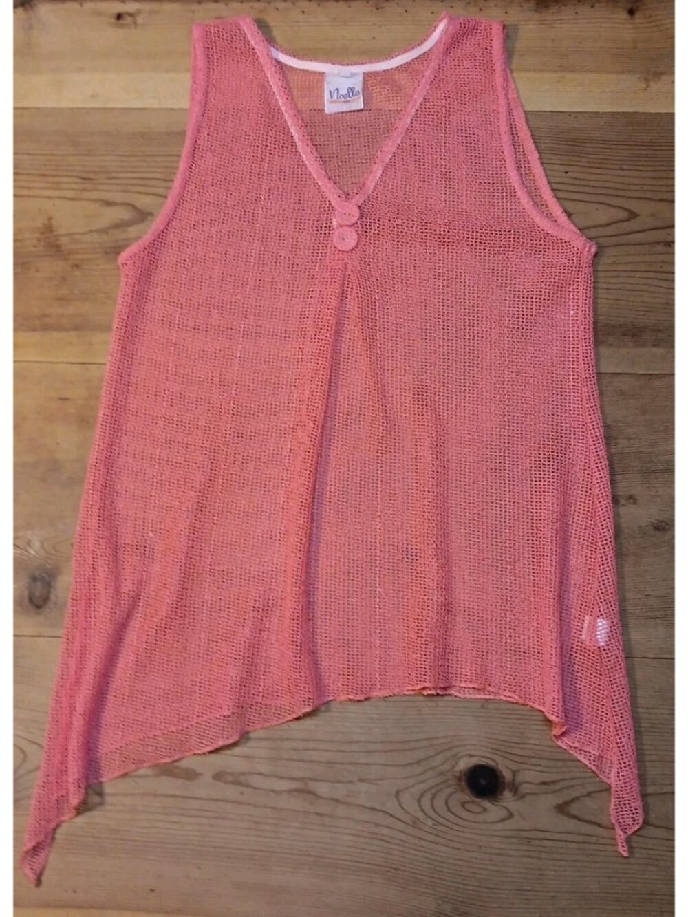 Vtg Noelle Cover Up Top Women L XL Mesh Sleeveless Coral Pink Tunic Sequin Sheer